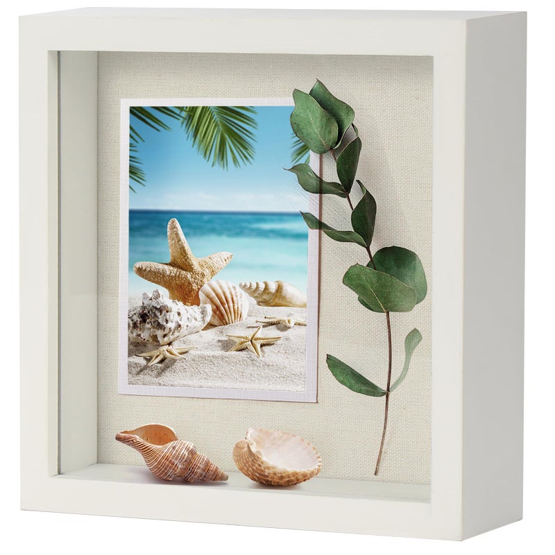 TJMOREE TJ.MOREE إطار صندوق ظلال صغير أبيض 5 × 5 صندوق عرض ظل إطار صورة خشبي مع ميداليات تذكارات زجاجية للحيوانات الأليفة صور للجدار والطاولة - Image 2